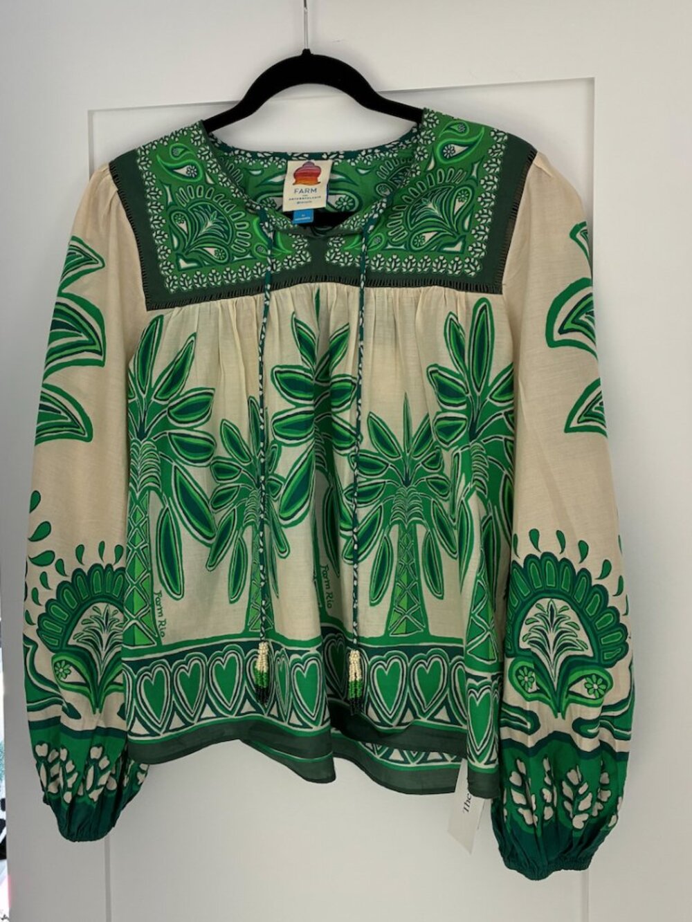 Farm Rio  x Anthropologie Long-Sleeved Printed Linen Swing Blouse Size Medium - Picture 5 of 6